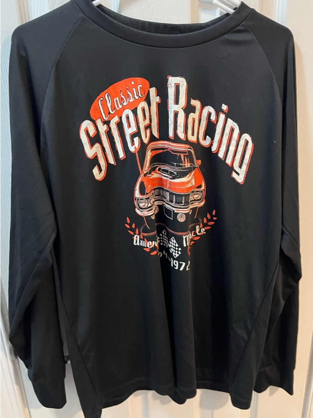 Men’s Black Long-Sleeve Classic Street Racing Graphic Tee - Orange Accent Size L